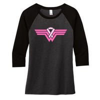 Funny Superhero Ribbon Breast Cancer Awareness Women's Tri-Blend 3/4-Sleeve Raglan Shirt