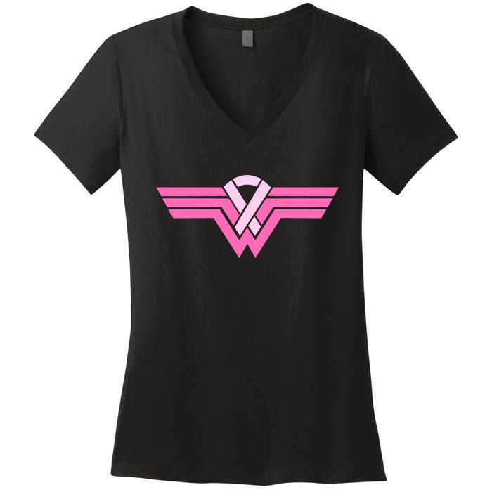 Funny Superhero Ribbon Breast Cancer Awareness Women's V-Neck T-Shirt