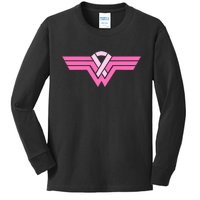 Funny Superhero Ribbon Breast Cancer Awareness Kids Long Sleeve Shirt