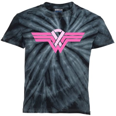 Funny Superhero Ribbon Breast Cancer Awareness Kids Tie-Dye T-Shirt