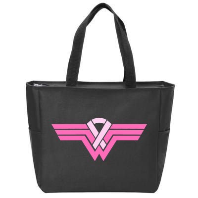 Funny Superhero Ribbon Breast Cancer Awareness Zip Tote Bag