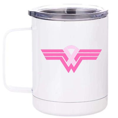 Funny Superhero Ribbon Breast Cancer Awareness 12 oz Stainless Steel Tumbler Cup