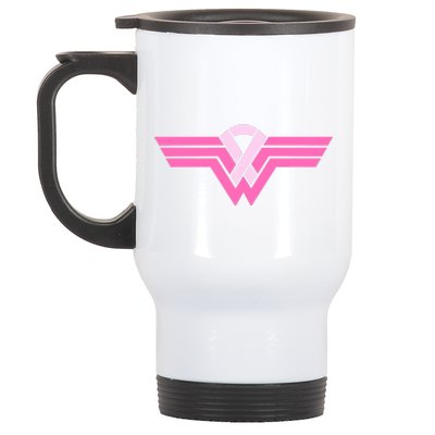 Funny Superhero Ribbon Breast Cancer Awareness Stainless Steel Travel Mug