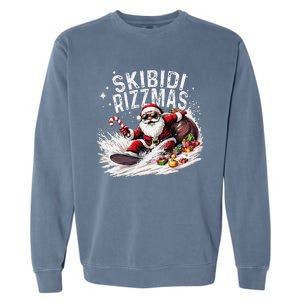 Funny Skibid.I Rizzmas Funny Santa Claus Skating Board Xmas Garment-Dyed Sweatshirt