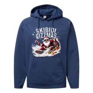 Funny Skibid.I Rizzmas Funny Santa Claus Skating Board Xmas Performance Fleece Hoodie