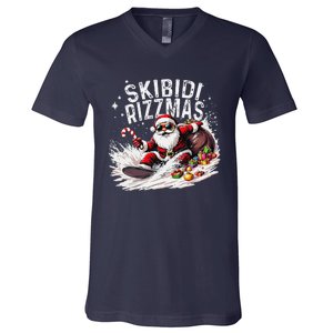 Funny Skibid.I Rizzmas Funny Santa Claus Skating Board Xmas V-Neck T-Shirt