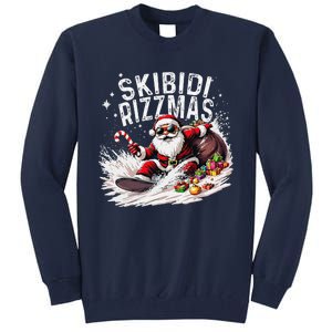 Funny Skibid.I Rizzmas Funny Santa Claus Skating Board Xmas Tall Sweatshirt