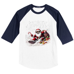 Funny Skibid.I Rizzmas Funny Santa Claus Skating Board Xmas Baseball Sleeve Shirt