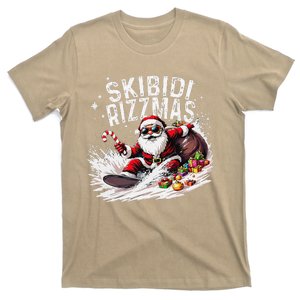 Funny Skibid.I Rizzmas Funny Santa Claus Skating Board Xmas T-Shirt