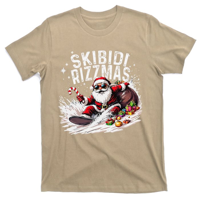 Funny Skibid.I Rizzmas Funny Santa Claus Skating Board Xmas T-Shirt