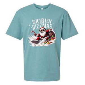 Funny Skibid.I Rizzmas Funny Santa Claus Skating Board Xmas Sueded Cloud Jersey T-Shirt