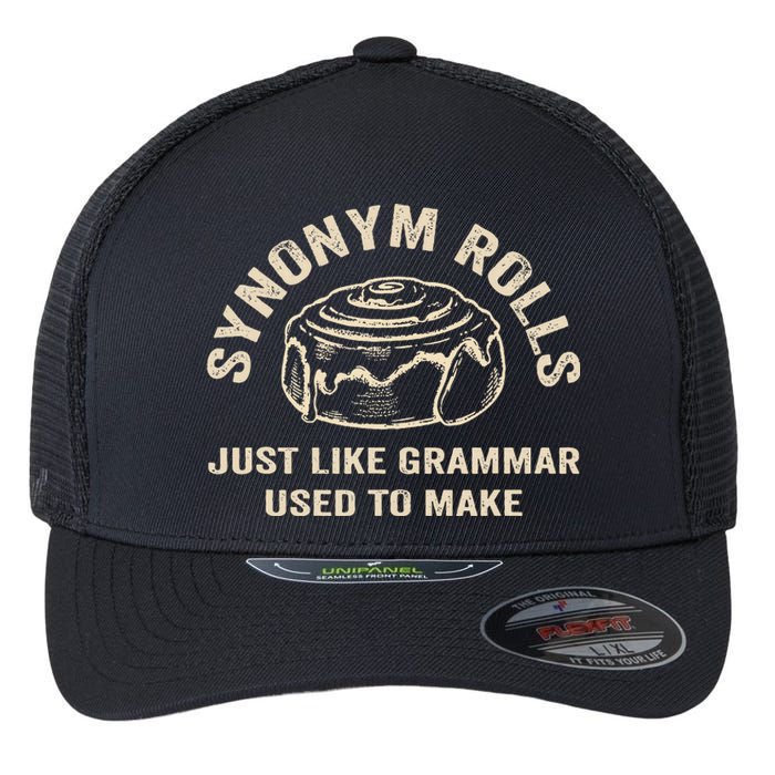 Funny Synonym Rolls Joke Cinnamon Rolls Grammar Pun Teacher Flexfit Unipanel Trucker Cap