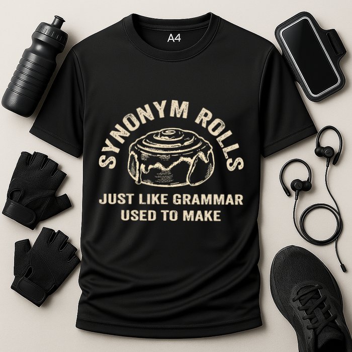 Funny Synonym Rolls Joke Cinnamon Rolls Grammar Pun Teacher Cooling Performance Crew T-Shirt