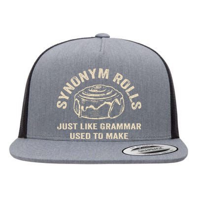 Funny Synonym Rolls Joke Cinnamon Rolls Grammar Pun Teacher Flat Bill Trucker Hat