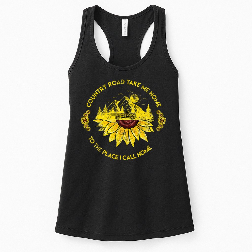 Farm Sunflower Road Take Me Home Country  Farmer Womens Tank Top