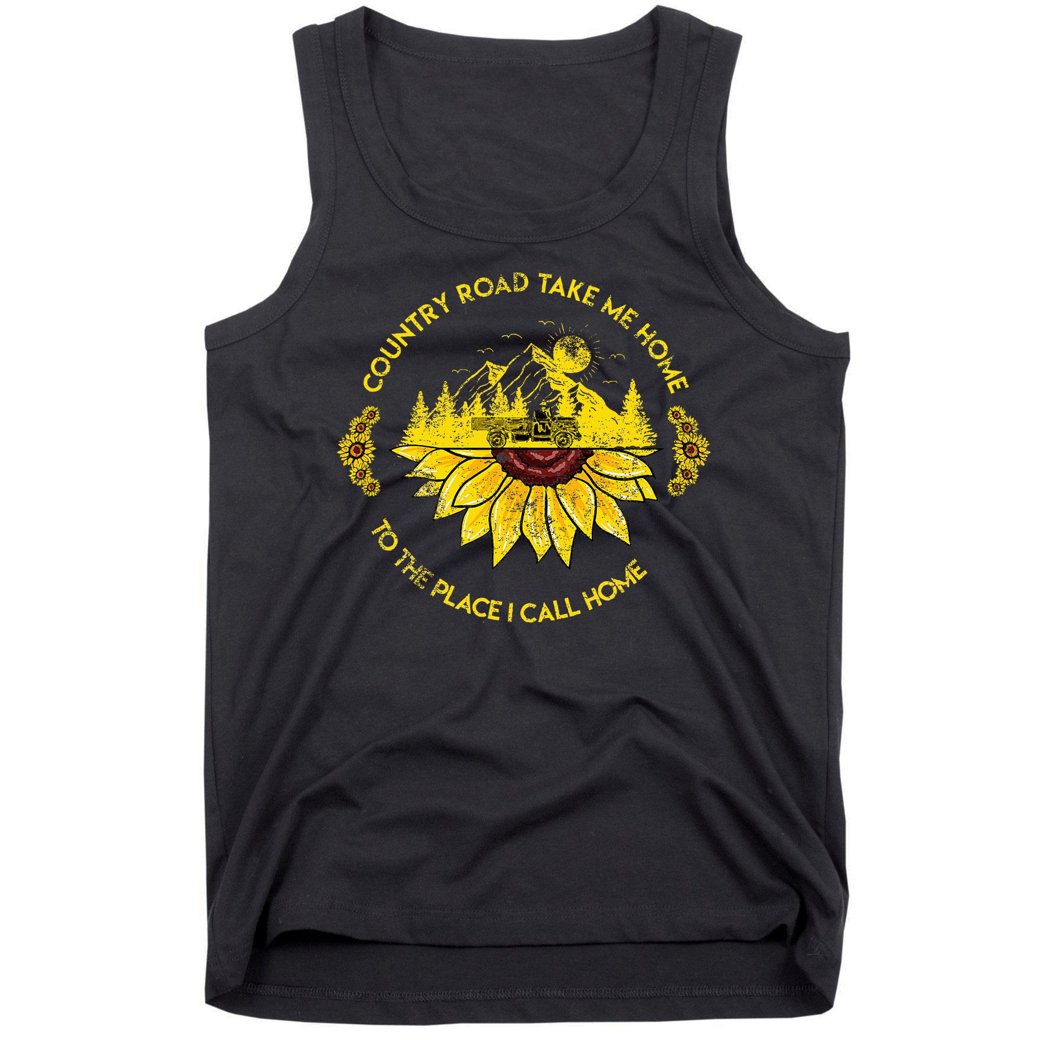 Farm Sunflower Road Take Me Home Country  Farmer Tank Top
