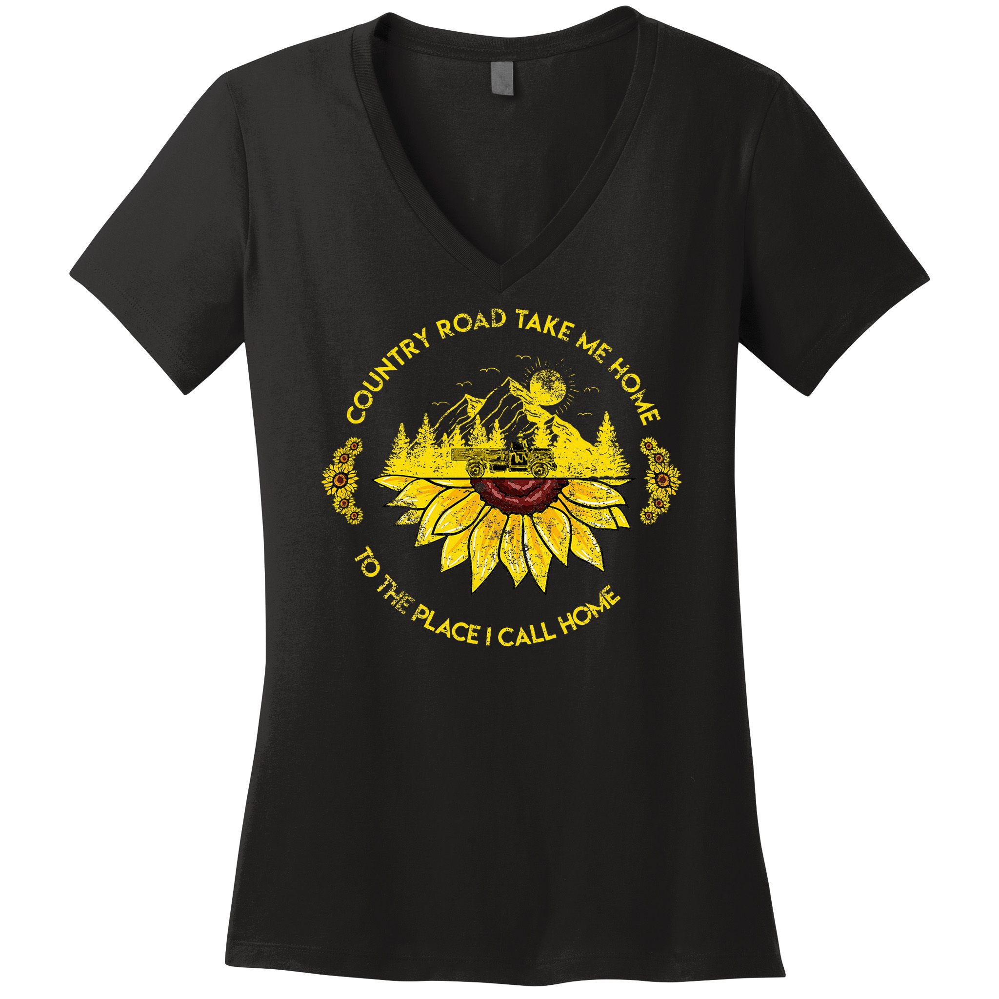 Farm Sunflower Road Take Me Home Country  Farmer Women's V-Neck T-Shirt