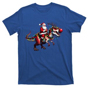 Funny Santa Riding A Reindeer Dinosaur Christmas  T-Shirt