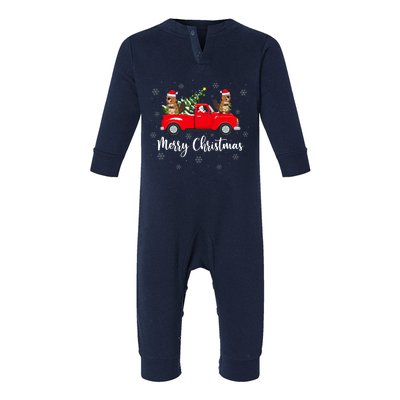 Funny Santa Riding Christmas Tree Truck Beaver Christmas Infant Fleece One Piece