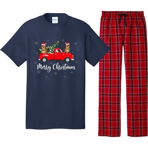 Funny Santa Riding Christmas Tree Truck Beaver Christmas Pajama Set