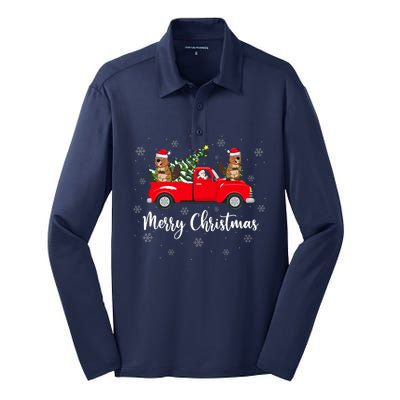 Funny Santa Riding Christmas Tree Truck Beaver Christmas Silk Touch Performance Long Sleeve Polo