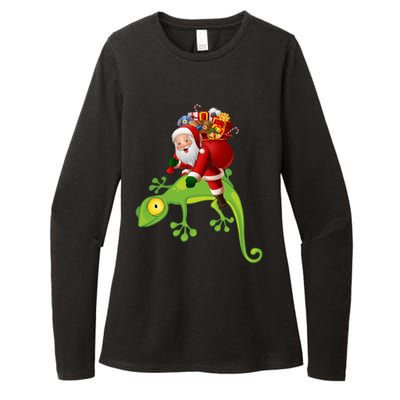 Funny Santa Riding Lizard Womens CVC Long Sleeve Shirt