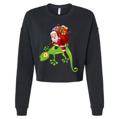 Funny Santa Riding Lizard Cropped Pullover Crew