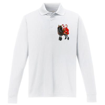 Funny Santa Riding Poodle Christmas, Poodle Family Matching Performance Long Sleeve Polo