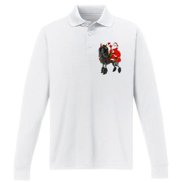 Funny Santa Riding Poodle Christmas, Poodle Family Matching Performance Long Sleeve Polo