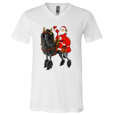 Funny Santa Riding Poodle Christmas, Poodle Family Matching V-Neck T-Shirt