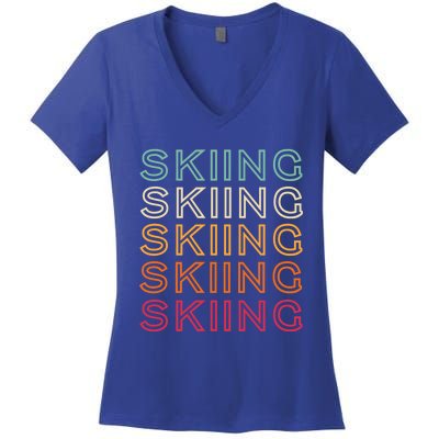 Funny Skiing Retro Ski Vintage Skiing Funny Gift Women's V-Neck T-Shirt