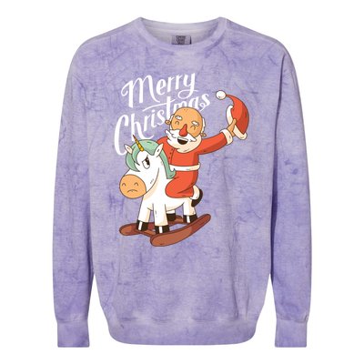 Funny Santa Riding Xmas Unicorn Rodeo Merry Christmas Gift Colorblast Crewneck Sweatshirt