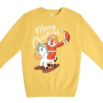 Funny Santa Riding Xmas Unicorn Rodeo Merry Christmas Gift Premium Crewneck Sweatshirt