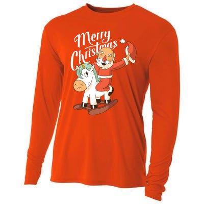 Funny Santa Riding Xmas Unicorn Rodeo Merry Christmas Gift Cooling Performance Long Sleeve Crew