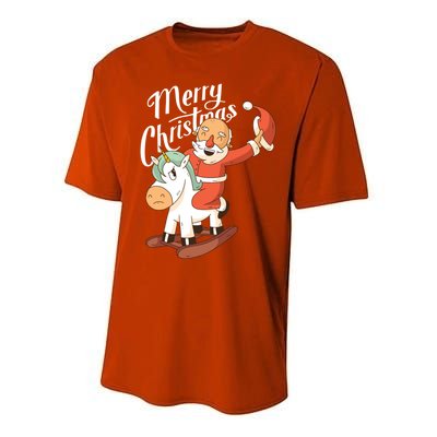 Funny Santa Riding Xmas Unicorn Rodeo Merry Christmas Gift Performance Sprint T-Shirt