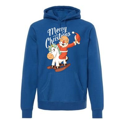 Funny Santa Riding Xmas Unicorn Rodeo Merry Christmas Gift Premium Hoodie