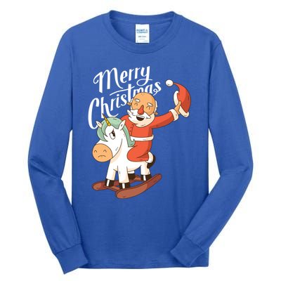 Funny Santa Riding Xmas Unicorn Rodeo Merry Christmas Gift Tall Long Sleeve T-Shirt