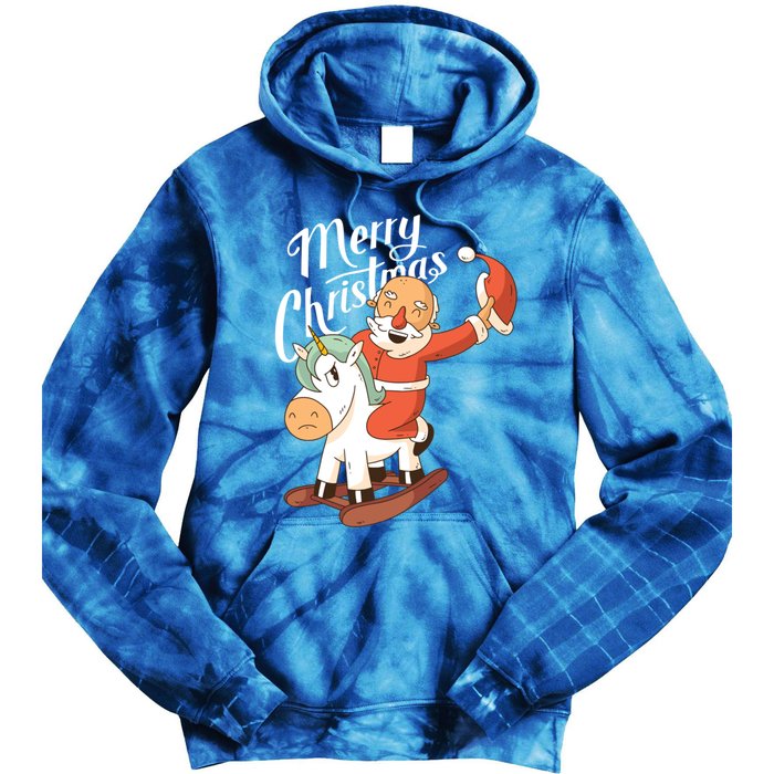 Funny Santa Riding Xmas Unicorn Rodeo Merry Christmas Gift Tie Dye Hoodie