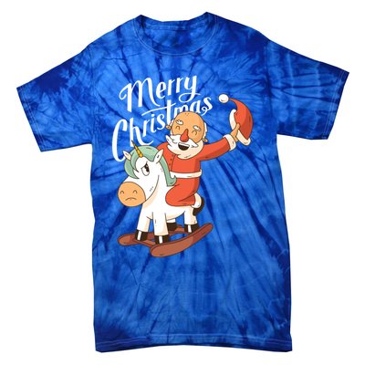 Funny Santa Riding Xmas Unicorn Rodeo Merry Christmas Gift Tie-Dye T-Shirt