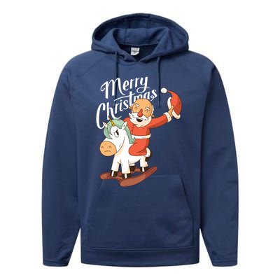 Funny Santa Riding Xmas Unicorn Rodeo Merry Christmas Gift Performance Fleece Hoodie