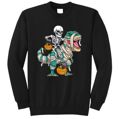 Funny Skeleton Riding Mummy Dinosaur T Rex For Halloween Gift Sweatshirt