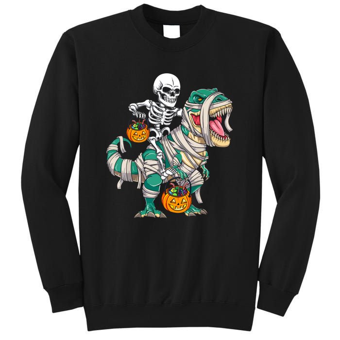 Funny Skeleton Riding Mummy Dinosaur T Rex For Halloween Gift Sweatshirt