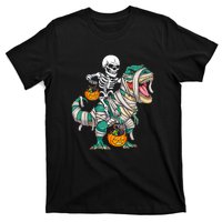 Funny Skeleton Riding Mummy Dinosaur T Rex For Halloween Gift T-Shirt