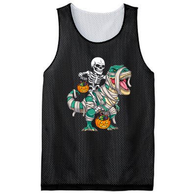 Funny Skeleton Riding Mummy Dinosaur T Rex For Halloween Gift Mesh Reversible Basketball Jersey Tank