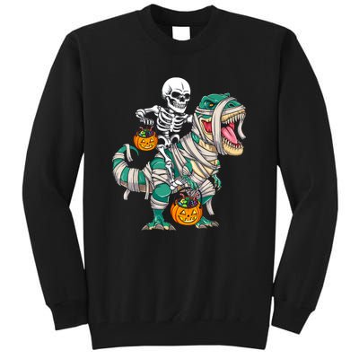 Funny Skeleton Riding Mummy Dinosaur T Rex For Halloween Gift Tall Sweatshirt