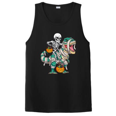 Funny Skeleton Riding Mummy Dinosaur T Rex For Halloween Gift PosiCharge Competitor Tank