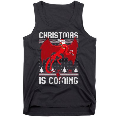 Funny Santa Riding A Dragon Christmas Is Coming Ugly Tank Top