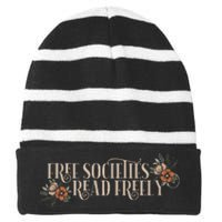 Free Societies Read Freely Read Banned Books Librarians Striped Beanie with Solid Band