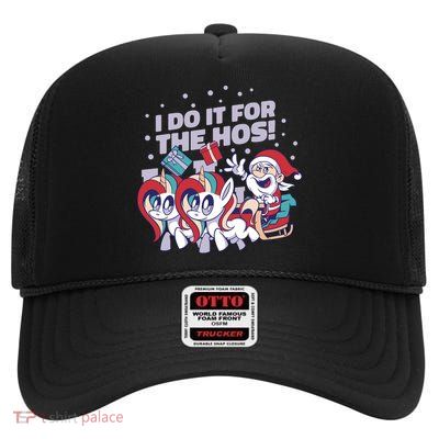 Funny Santa Riding Sleighs With Unicorns High Crown Mesh Back Trucker Hat