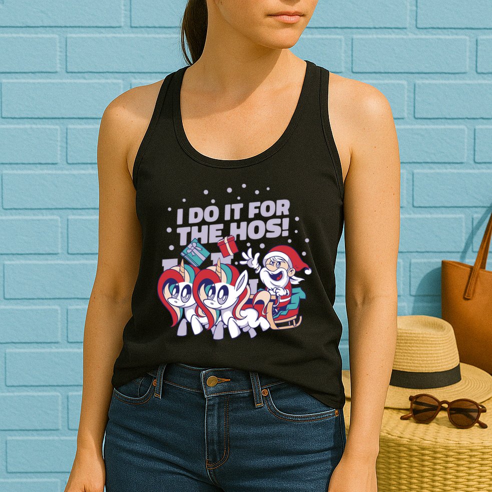Funny Santa Riding Sleighs With Unicorns Womens Tank Top